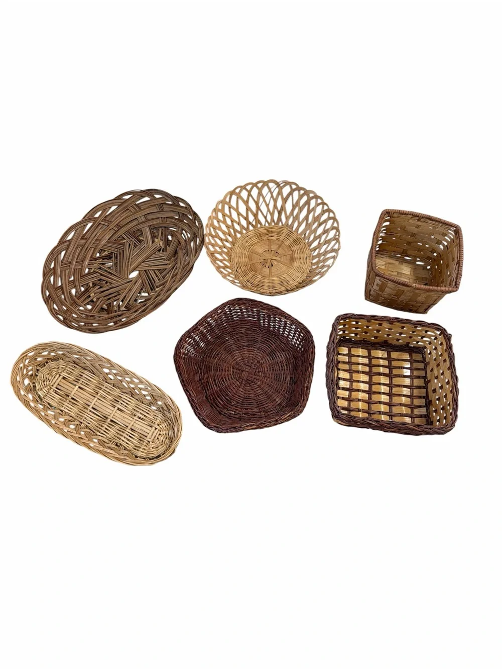 Bundle of 5 Small Wicker Baskets Vintage Boho Farmhouse Cottagecore Storage Deco